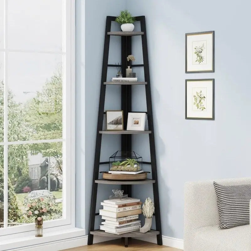 Libreria angolare a 5 ripiani in rovere grigio scuro, montaggio individuale