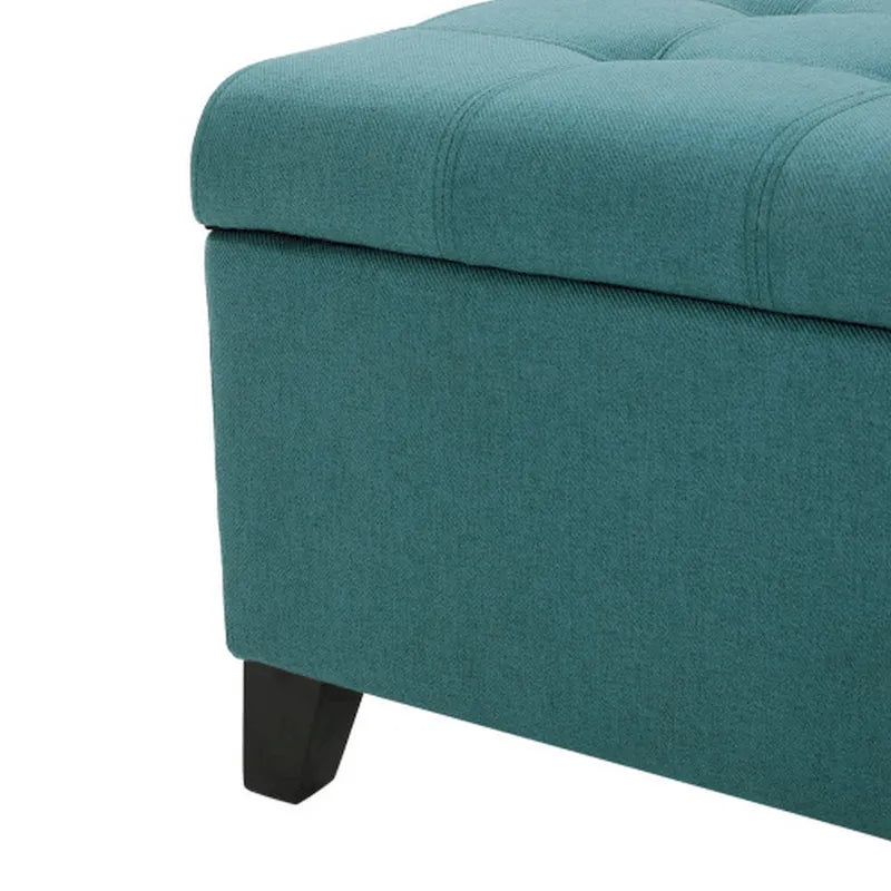 Panca Contenitore Ottomana in Tessuto Blu e Nero, con Bottoni, 1 Posto, 51 pollici