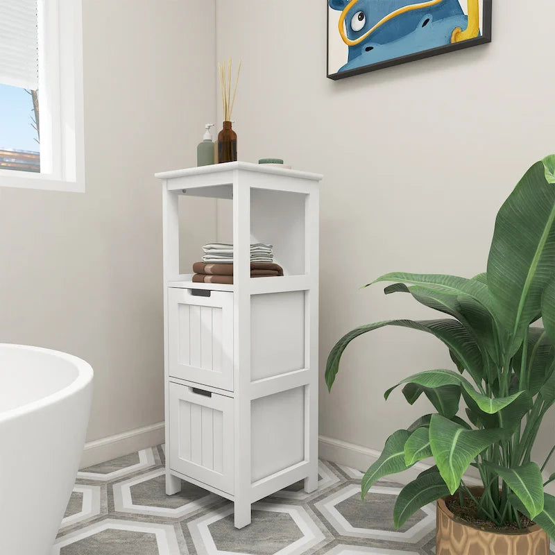 Mobiletto da Bagno Bianco con 2 Cassetti e 1 Ripiano, per Uso Singolo