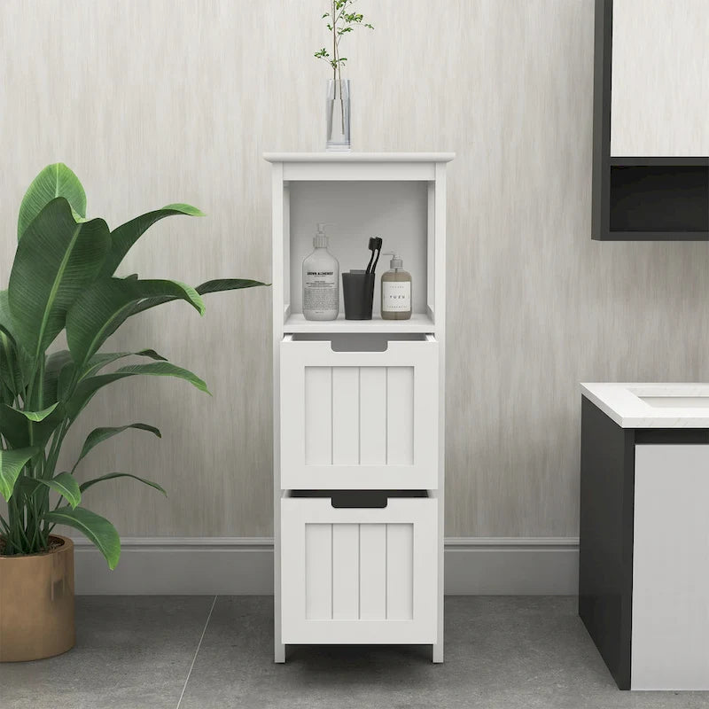 Mobiletto da Bagno Bianco con 2 Cassetti e 1 Ripiano, per Uso Singolo