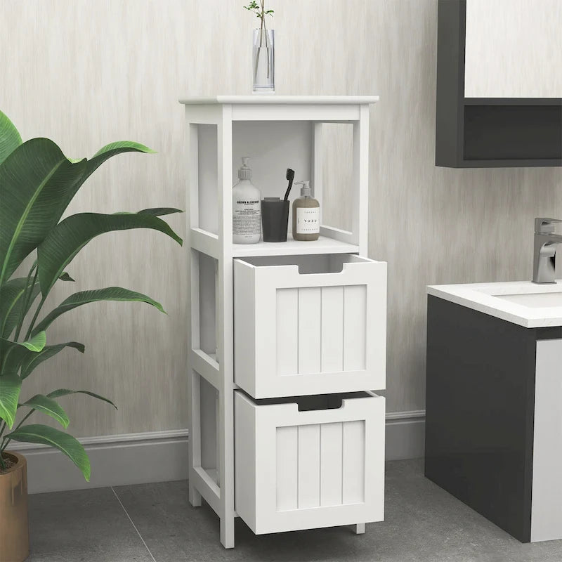 Mobiletto da Bagno Bianco con 2 Cassetti e 1 Ripiano, per Uso Singolo
