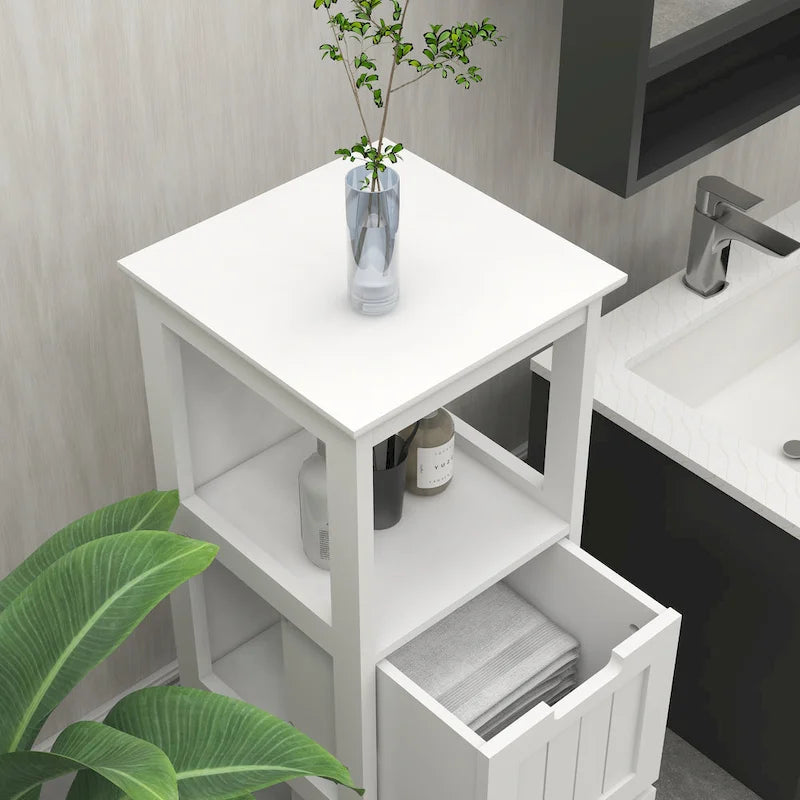 Mobiletto da Bagno Bianco con 2 Cassetti e 1 Ripiano, per Uso Singolo