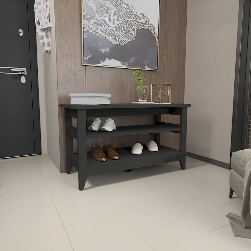 Panca contenitore in Rovere Chiaro e Nero con 2 Ripiani Aperti, 4 Gambe – 1 Posto