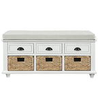 Panca contenitore a 3 cassetti con cesti in rattan, Espresso/Bianco/Blu Antico, 1 persona