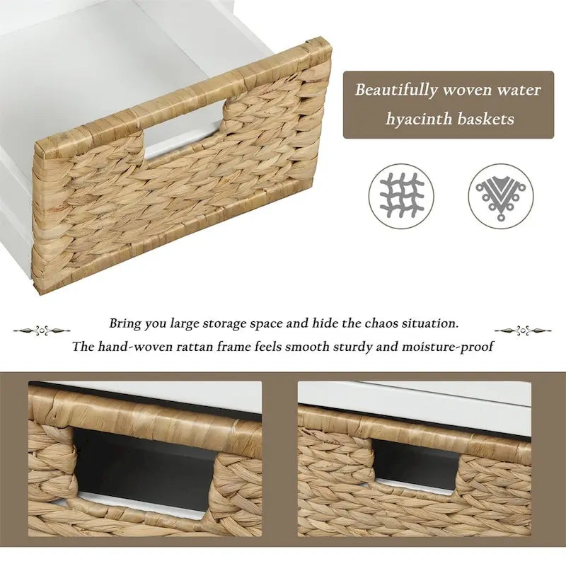 Panca contenitore a 3 cassetti con cesti in rattan, Espresso/Bianco/Blu Antico, 1 persona