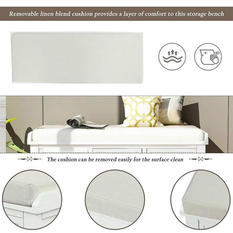 Panca contenitore a 3 cassetti con cesti in rattan, Espresso/Bianco/Blu Antico, 1 persona
