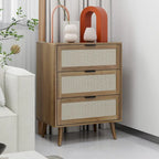 Comodino a 3 cassetti in rattan – Noce / Nero / Blu / Naturale / Verde scuro, Singolo