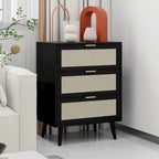 Comodino a 3 cassetti in rattan – Noce / Nero / Blu / Naturale / Verde scuro, Singolo