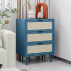 Comodino a 3 cassetti in rattan – Noce / Nero / Blu / Naturale / Verde scuro, Singolo