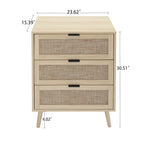 Comodino a 3 cassetti in rattan – Noce / Nero / Blu / Naturale / Verde scuro, Singolo