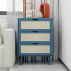 Comodino a 3 cassetti in rattan – Noce / Nero / Blu / Naturale / Verde scuro, Singolo