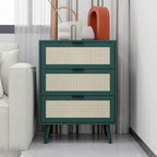 Comodino a 3 cassetti in rattan – Noce / Nero / Blu / Naturale / Verde scuro, Singolo