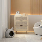 Comodino a 3 cassetti in rattan – Noce / Nero / Blu / Naturale / Verde scuro, Singolo