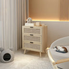 Comodino a 3 cassetti in rattan – Noce / Nero / Blu / Naturale / Verde scuro, Singolo