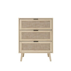Comodino a 3 cassetti in rattan – Noce / Nero / Blu / Naturale / Verde scuro, Singolo