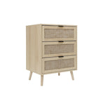 Comodino a 3 cassetti in rattan – Noce / Nero / Blu / Naturale / Verde scuro, Singolo