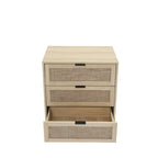 Comodino a 3 cassetti in rattan – Noce / Nero / Blu / Naturale / Verde scuro, Singolo