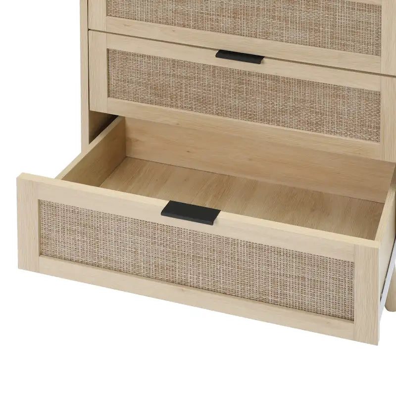 Comodino a 3 cassetti in rattan – Noce / Nero / Blu / Naturale / Verde scuro, Singolo