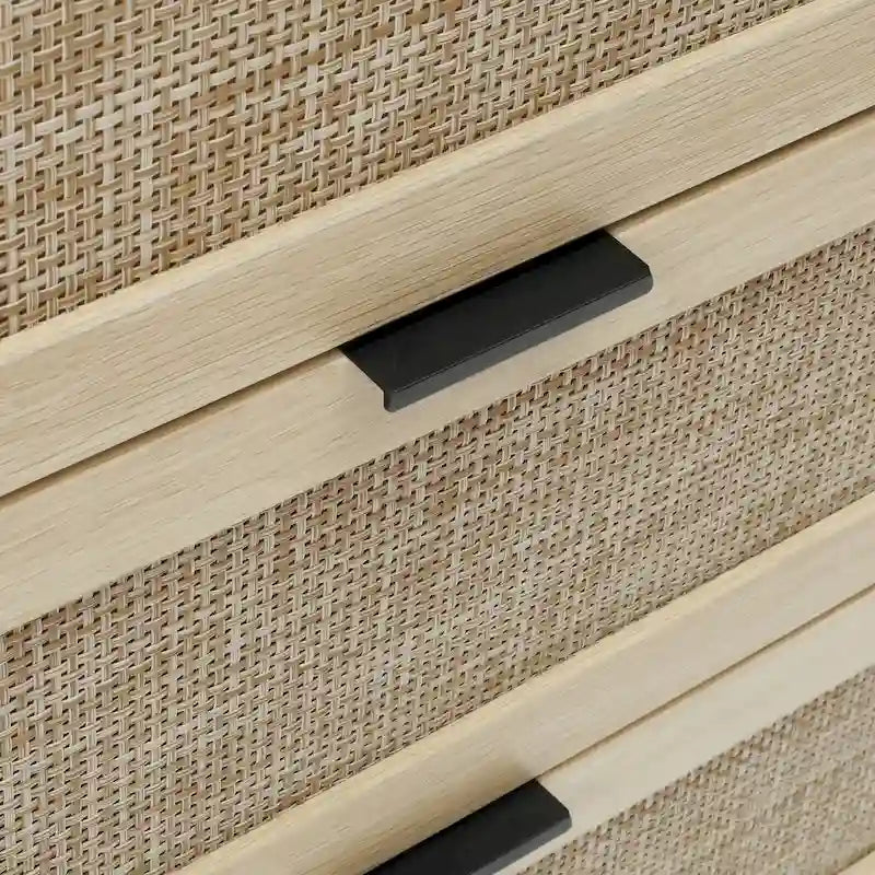 Comodino a 3 cassetti in rattan – Noce / Nero / Blu / Naturale / Verde scuro, Singolo