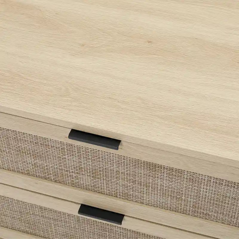 Comodino a 3 cassetti in rattan – Noce / Nero / Blu / Naturale / Verde scuro, Singolo