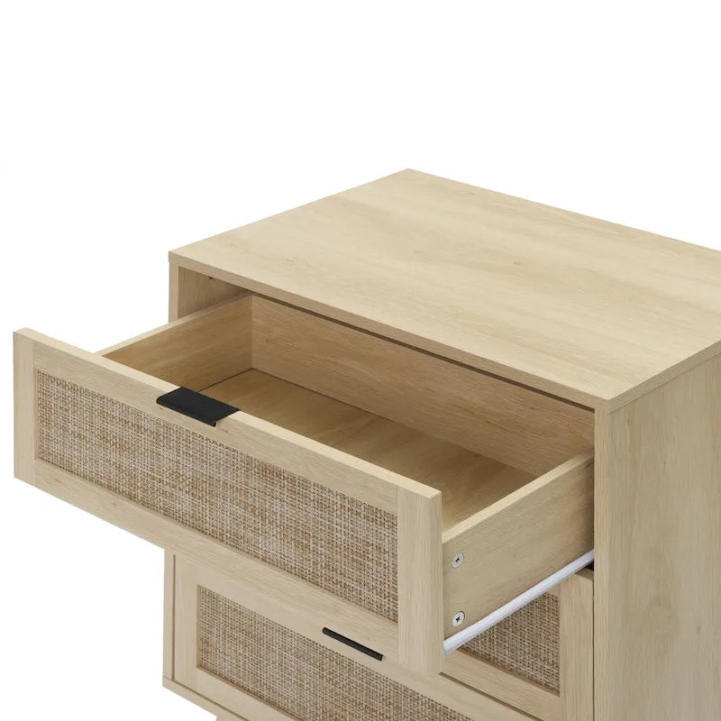 Comodino a 3 cassetti in rattan – Noce / Nero / Blu / Naturale / Verde scuro, Singolo