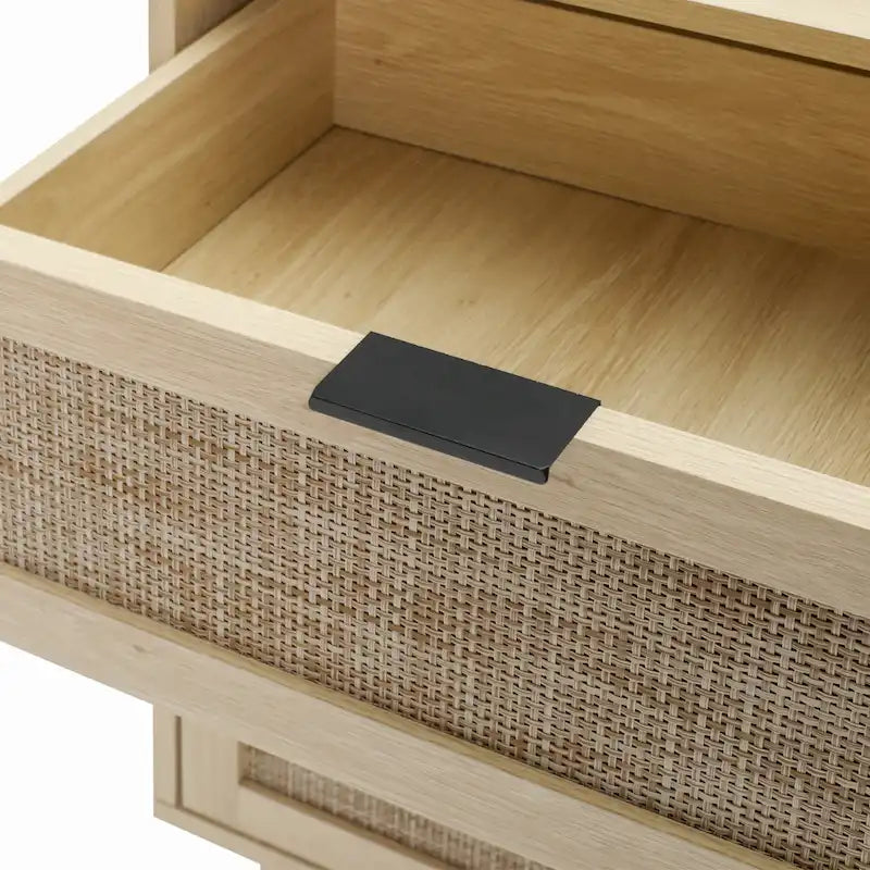 Comodino a 3 cassetti in rattan – Noce / Nero / Blu / Naturale / Verde scuro, Singolo