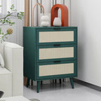 Comodino a 3 cassetti in rattan – Noce / Nero / Blu / Naturale / Verde scuro, Singolo