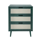 Comodino a 3 cassetti in rattan – Noce / Nero / Blu / Naturale / Verde scuro, Singolo