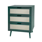 Comodino a 3 cassetti in rattan – Noce / Nero / Blu / Naturale / Verde scuro, Singolo