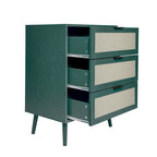 Comodino a 3 cassetti in rattan – Noce / Nero / Blu / Naturale / Verde scuro, Singolo