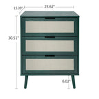 Comodino a 3 cassetti in rattan – Noce / Nero / Blu / Naturale / Verde scuro, Singolo