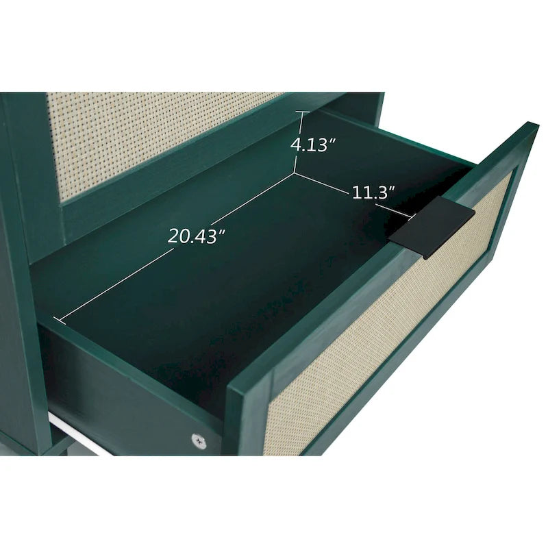 Comodino a 3 cassetti in rattan – Noce / Nero / Blu / Naturale / Verde scuro, Singolo