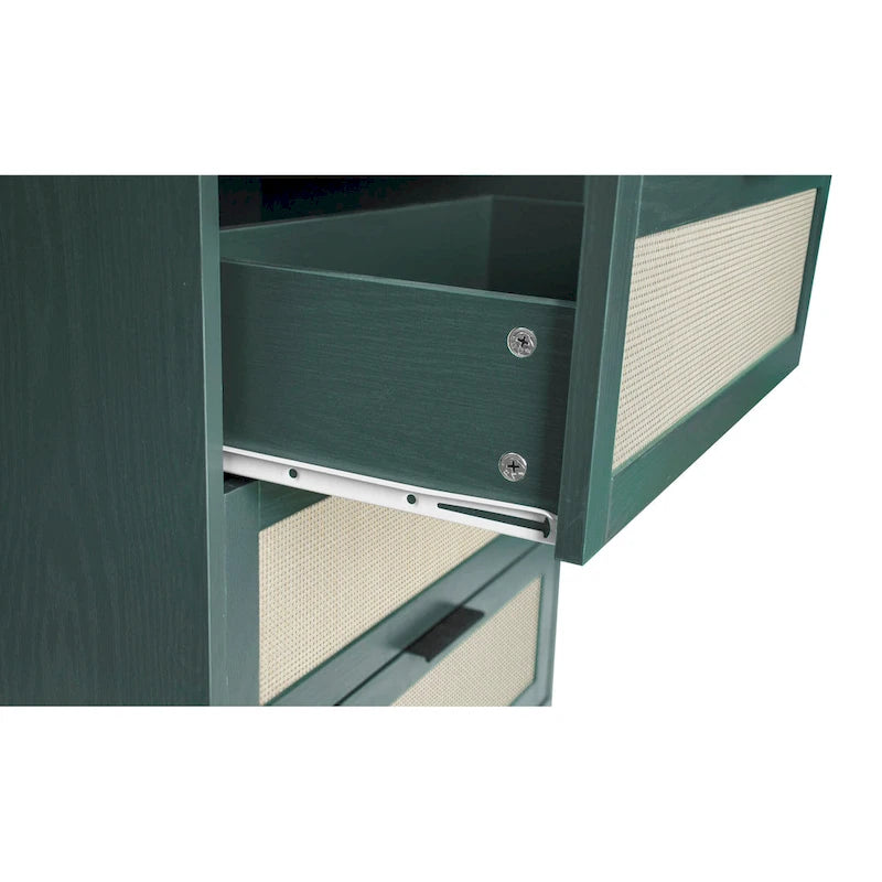 Comodino a 3 cassetti in rattan – Noce / Nero / Blu / Naturale / Verde scuro, Singolo