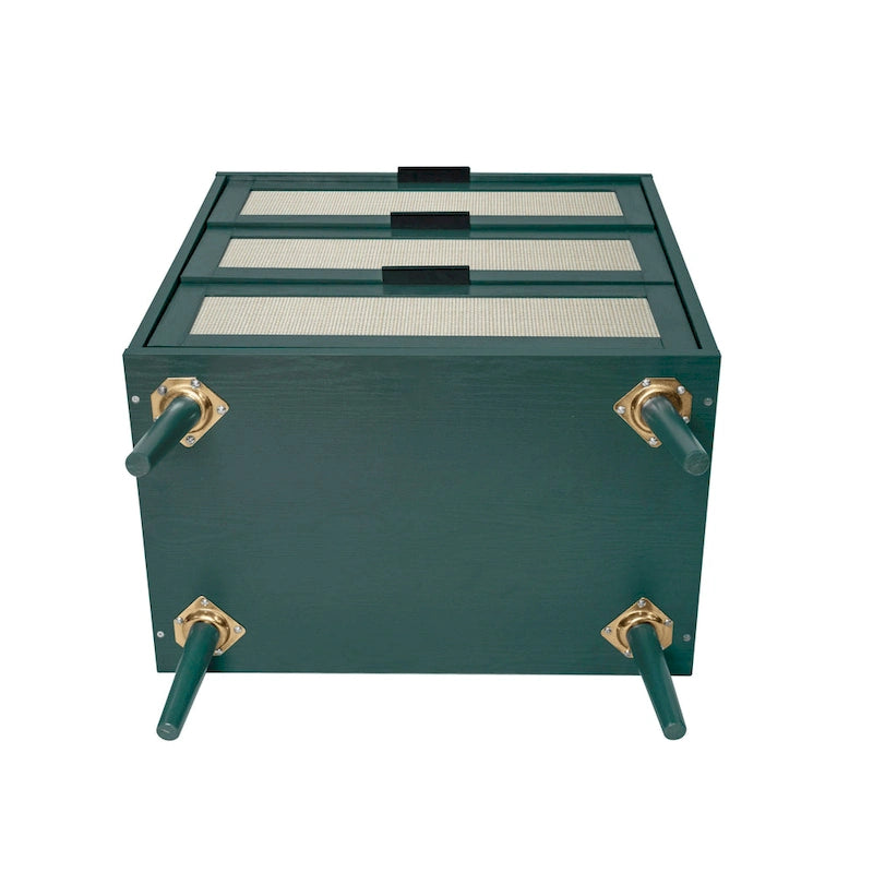 Comodino a 3 cassetti in rattan – Noce / Nero / Blu / Naturale / Verde scuro, Singolo