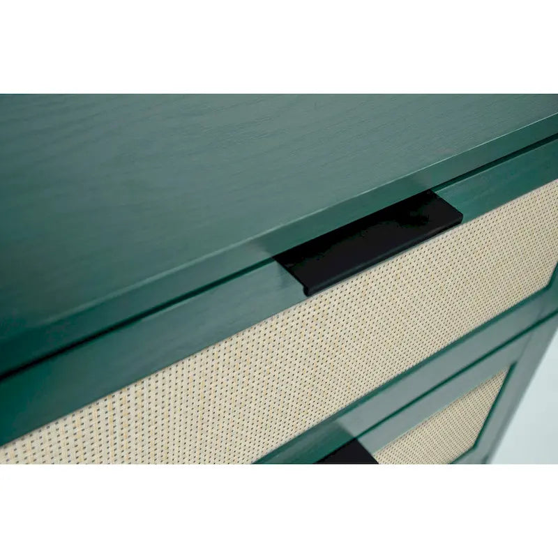 Comodino a 3 cassetti in rattan – Noce / Nero / Blu / Naturale / Verde scuro, Singolo