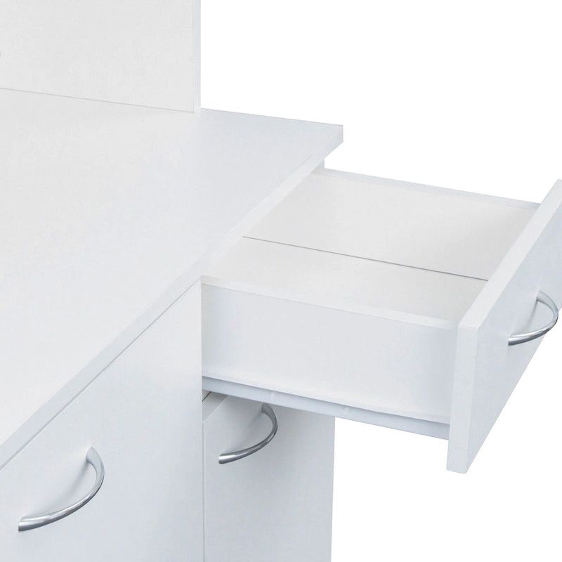 Mobile Dispensa da Cucina Bianco Autoportante con 6 Ante, 1 Cassetto e 1 Ripiano Aperto