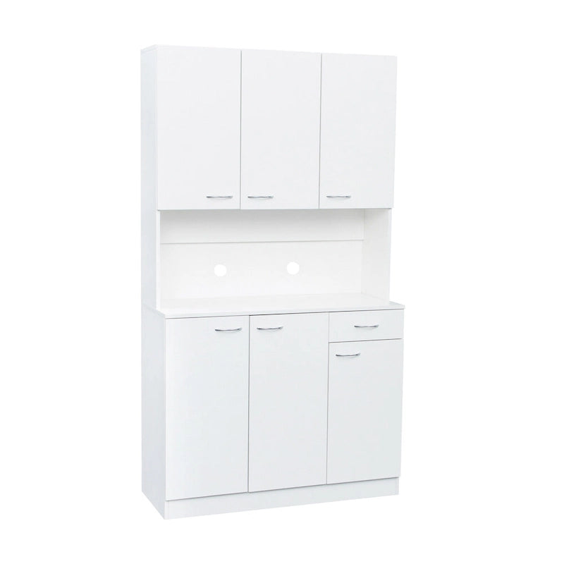 Mobile Dispensa da Cucina Bianco Autoportante con 6 Ante, 1 Cassetto e 1 Ripiano Aperto