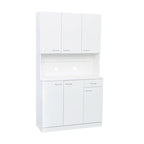 Mobile Dispensa da Cucina Bianco Autoportante con 6 Ante, 1 Cassetto e 1 Ripiano Aperto