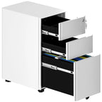 Cassettiera a 3 cassetti su ruote in acciaio, colore Bianco / Bianco e Grigio / Nero, Singola