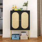 Bianco / Noce / Nero / Marrone Armadietto a 2 ante con pannello in rattan, ripiano regolabile, per 1
