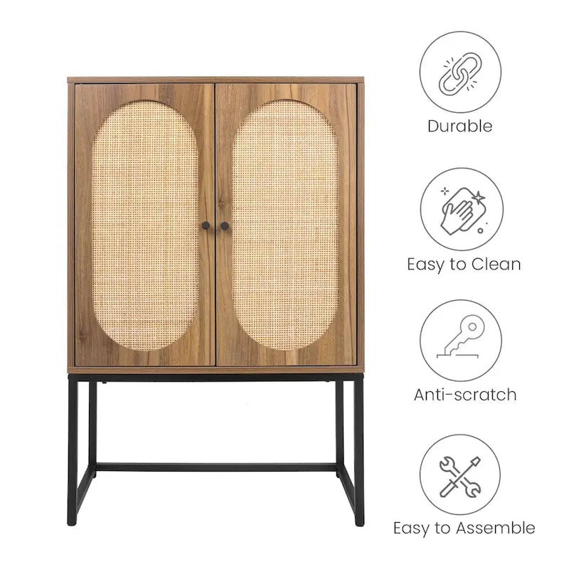 Bianco / Noce / Nero / Marrone Armadietto a 2 ante con pannello in rattan, ripiano regolabile, per 1
