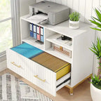 Cassettiera Laterale Bianca e Oro – Stile Moderno, Montaggio da 2 Persone