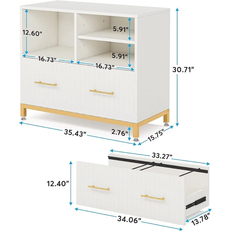 Cassettiera Laterale Bianca e Oro – Stile Moderno, Montaggio da 2 Persone