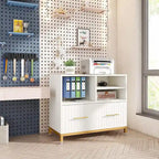 Cassettiera Laterale Bianca e Oro – Stile Moderno, Montaggio da 2 Persone