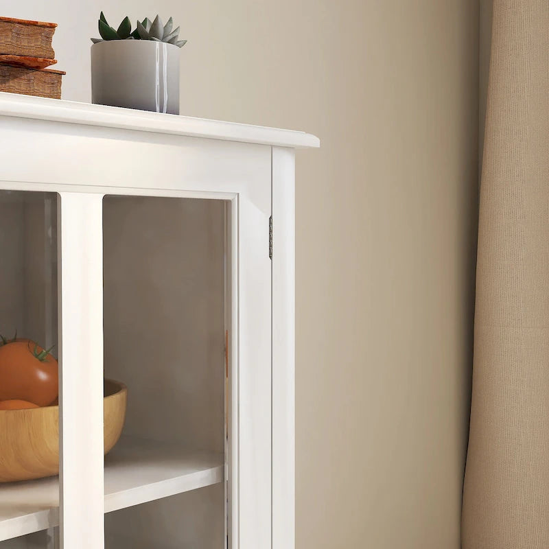 Credenza retrò bianca con ante in vetro e maniglia a campana, 1 pezzo