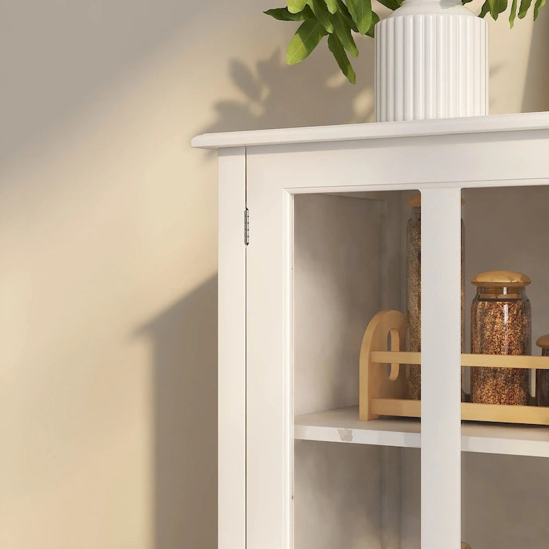 Credenza retrò bianca con ante in vetro e maniglia a campana, 1 pezzo