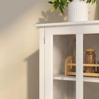 Credenza retrò bianca con ante in vetro e maniglia a campana, 1 pezzo