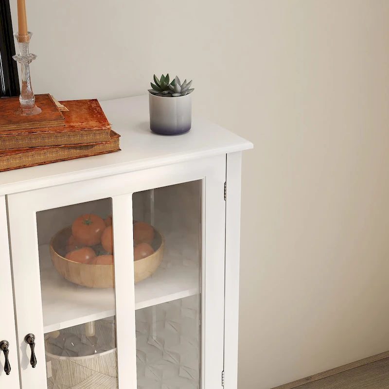 Credenza retrò bianca con ante in vetro e maniglia a campana, 1 pezzo
