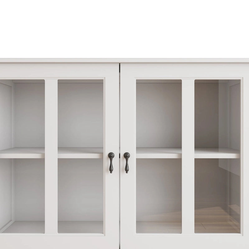 Credenza retrò bianca con ante in vetro e maniglia a campana, 1 pezzo