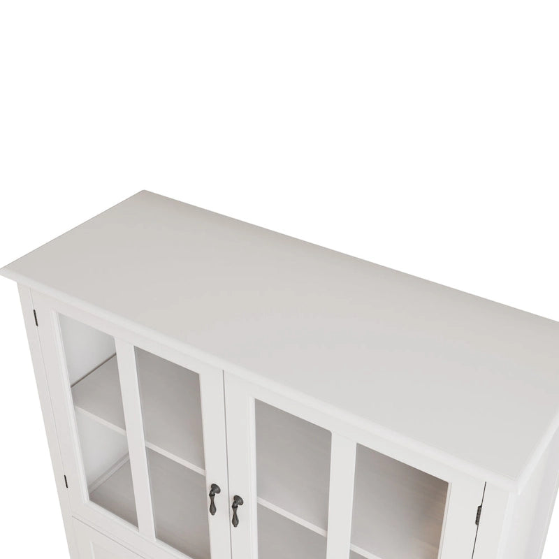 Credenza retrò bianca con ante in vetro e maniglia a campana, 1 pezzo